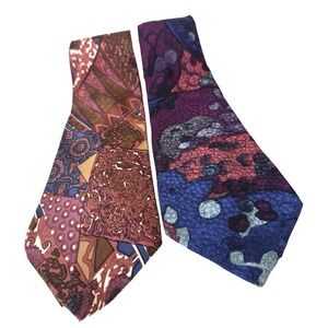 Vintage Gino Pompeii Mens Set Lot Of 2 Silk Ties Art Deco 80s Abstract Designer